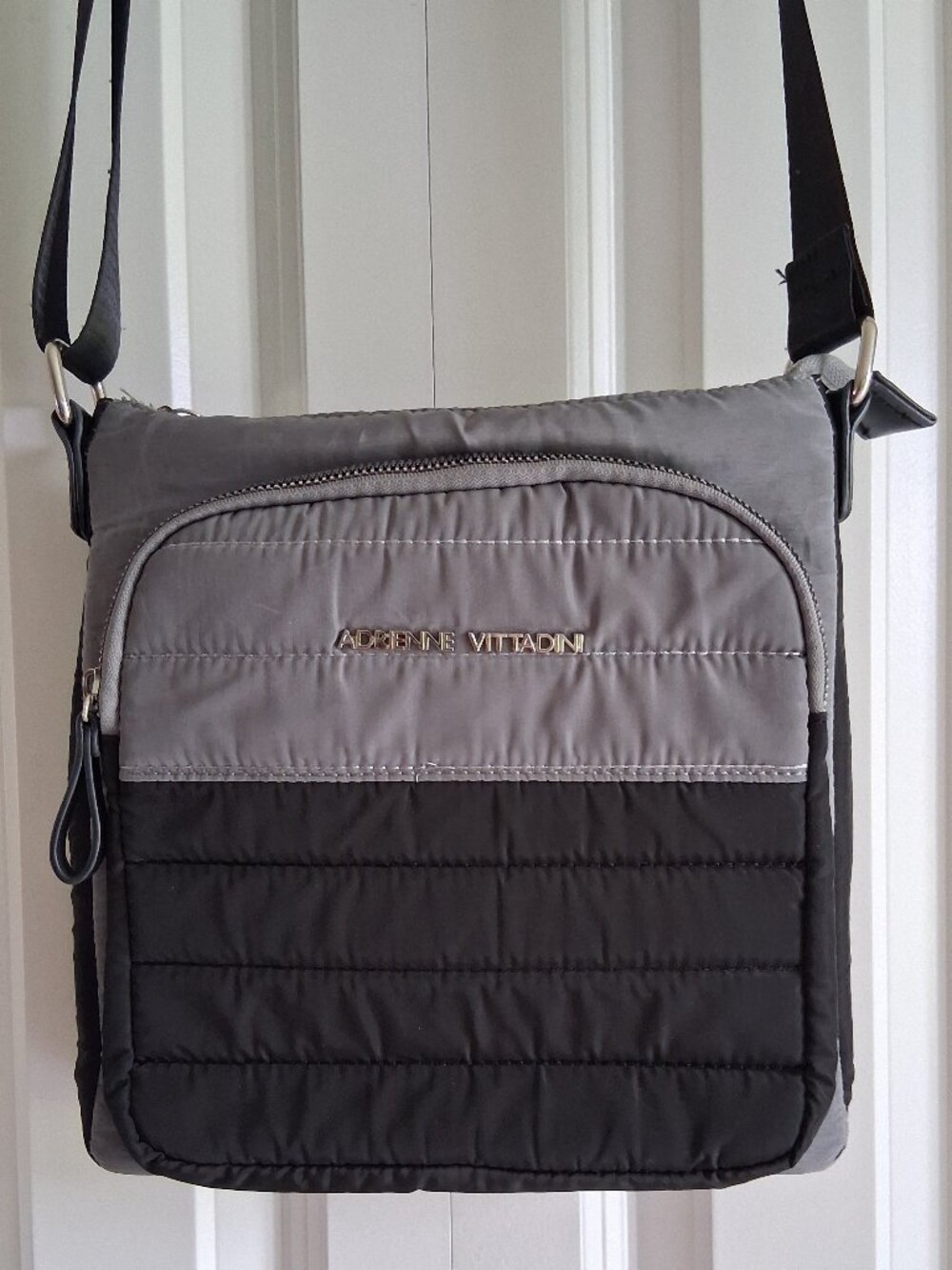 Adrienne Vittadini Square Quilted 2-Tone Black & Gray Crossbody Purse